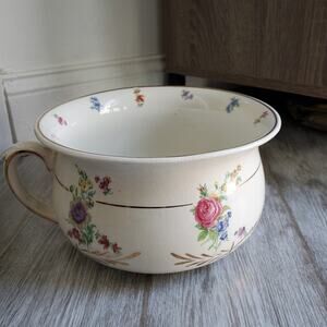 Vintage Chamber Pot Rose Decorated with Gold Trim Made in England